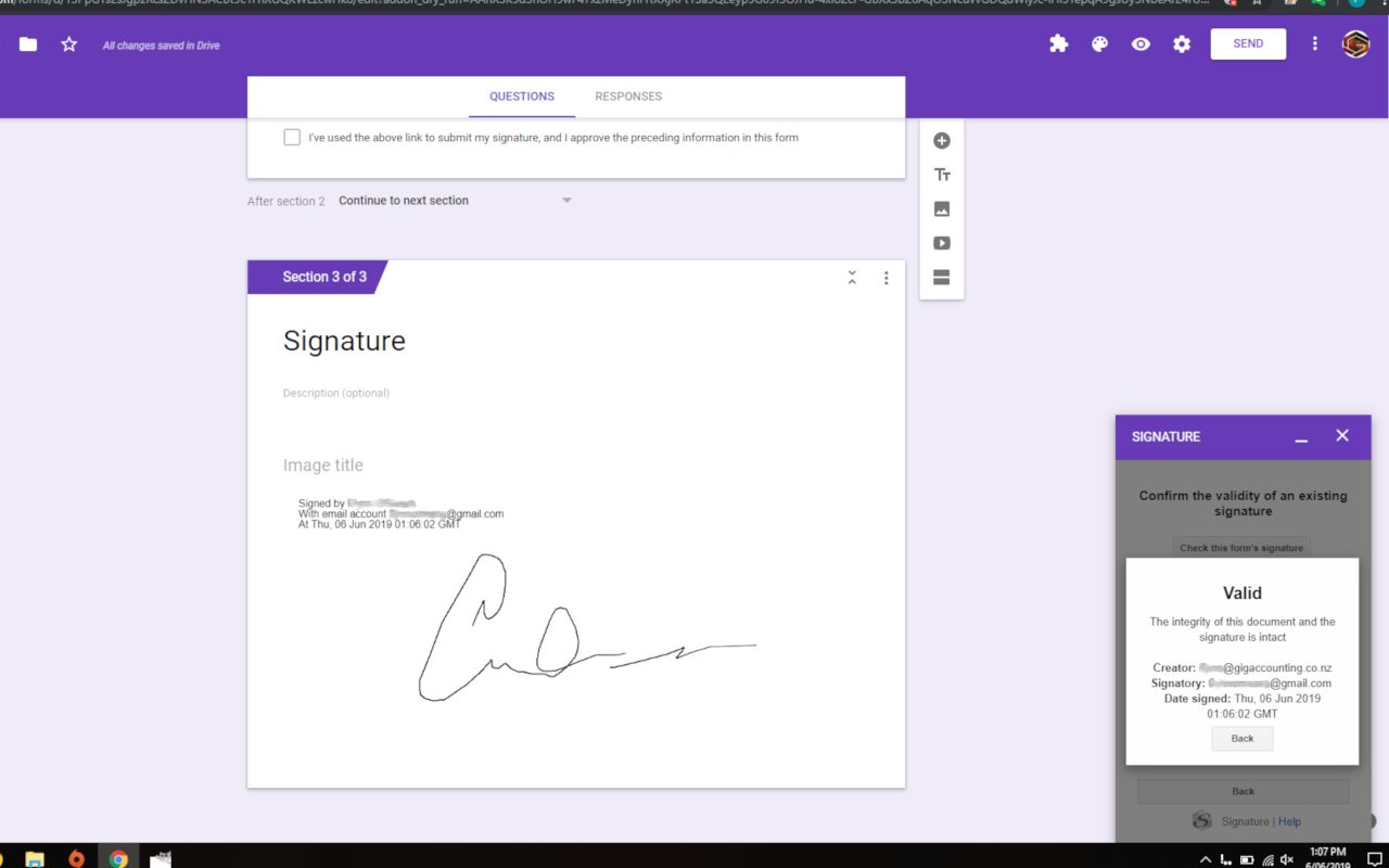 Use Google forms digital signature manual